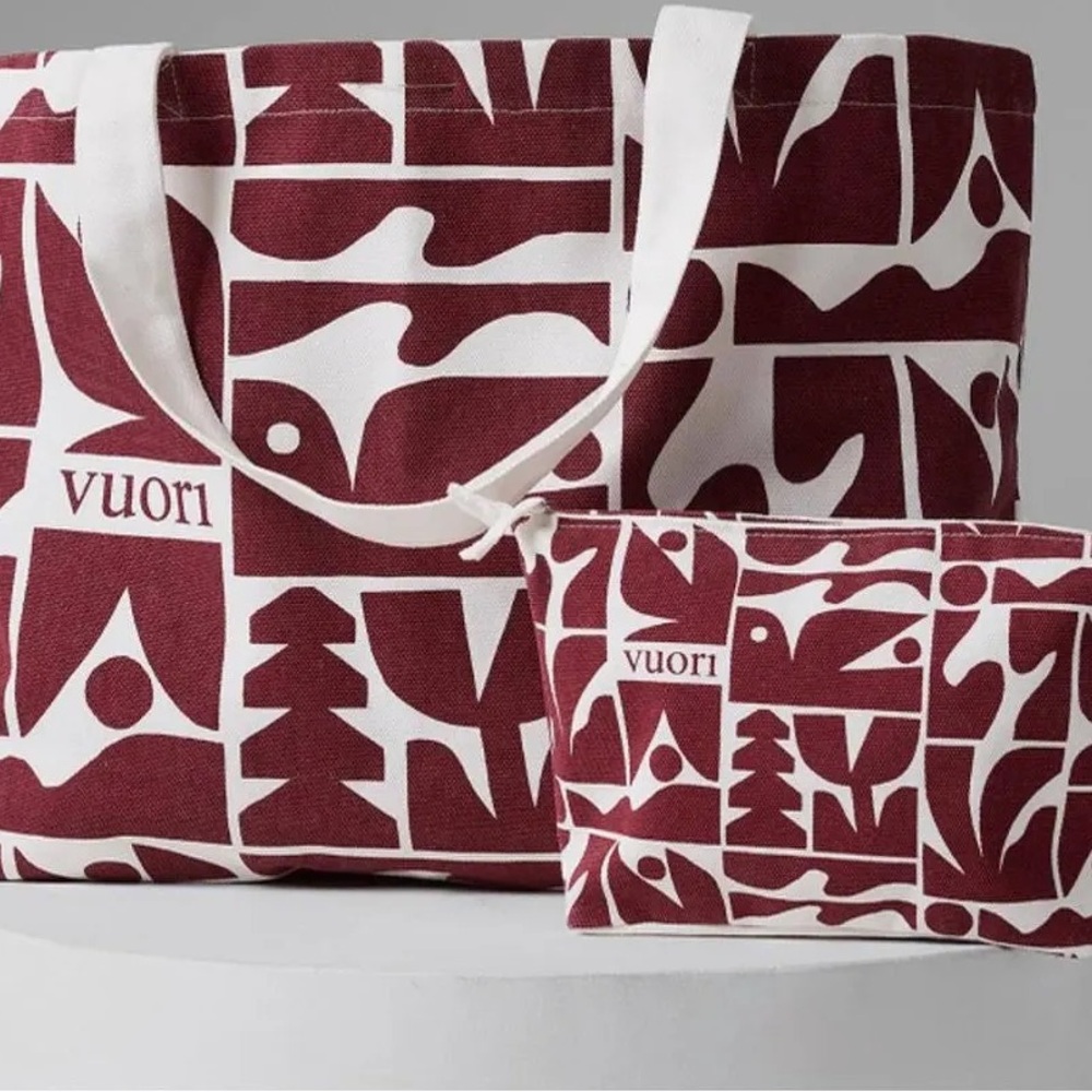 Vuori Maroon and White Graphic Tote Bag Set